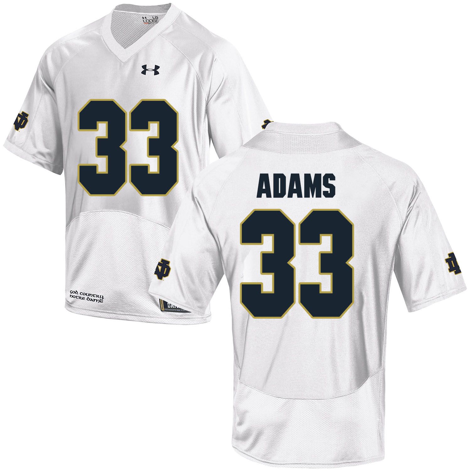 Men Norte Dame Fighting Irish #33 Adams White Customized NCAA Jerseys->customized ncaa jersey->Custom Jersey